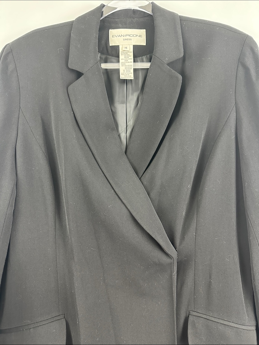 NWT Evan Picone Black Blazer Dress 14 Wool Blend Career Chic Missing Belt - Picture 4 of 6